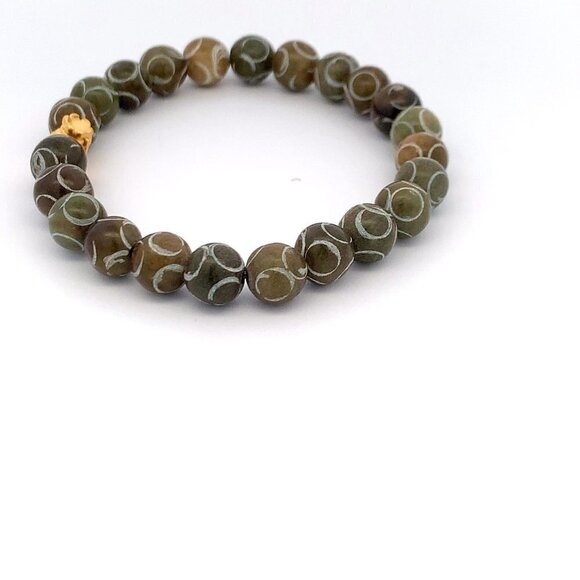 24K Gold Money Bag Lucky Charm Bracelet Gemstones Brown Multicolor Carved Jade - Picture 5 of 8